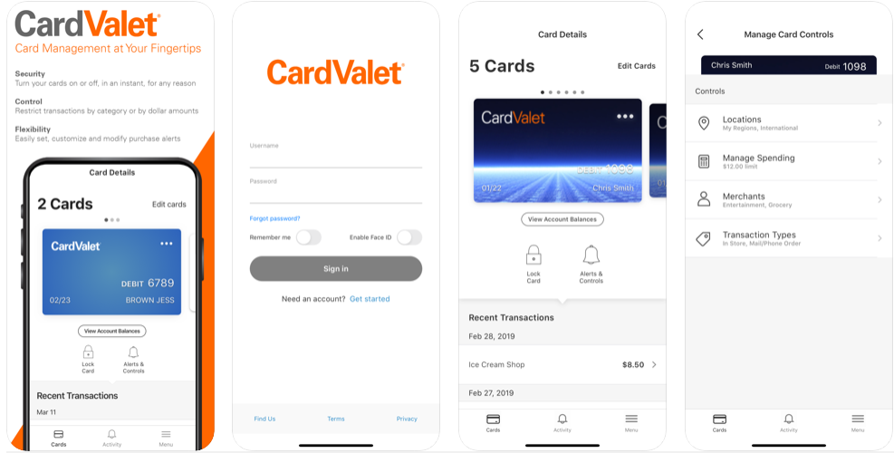 Card Valet Images of the Application